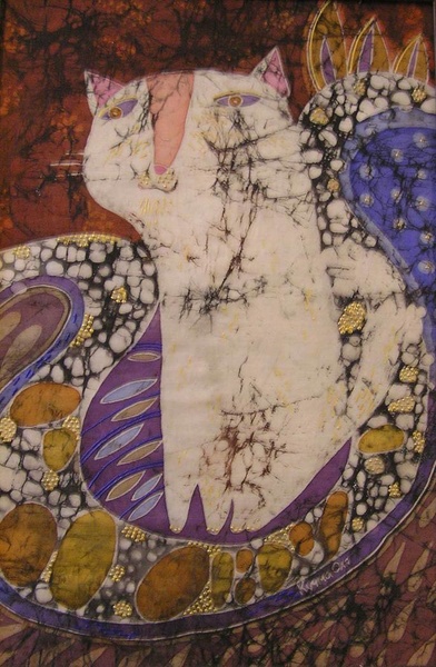 "Білий кіт", батик. "Чарівна скринька" Олі Кучми